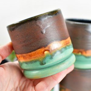 Handmade Ceramic Whiskey Bourbon Tumblers Unique Anniversary or Groomsmen Item in Bronze, Patina Green, and Turquoise