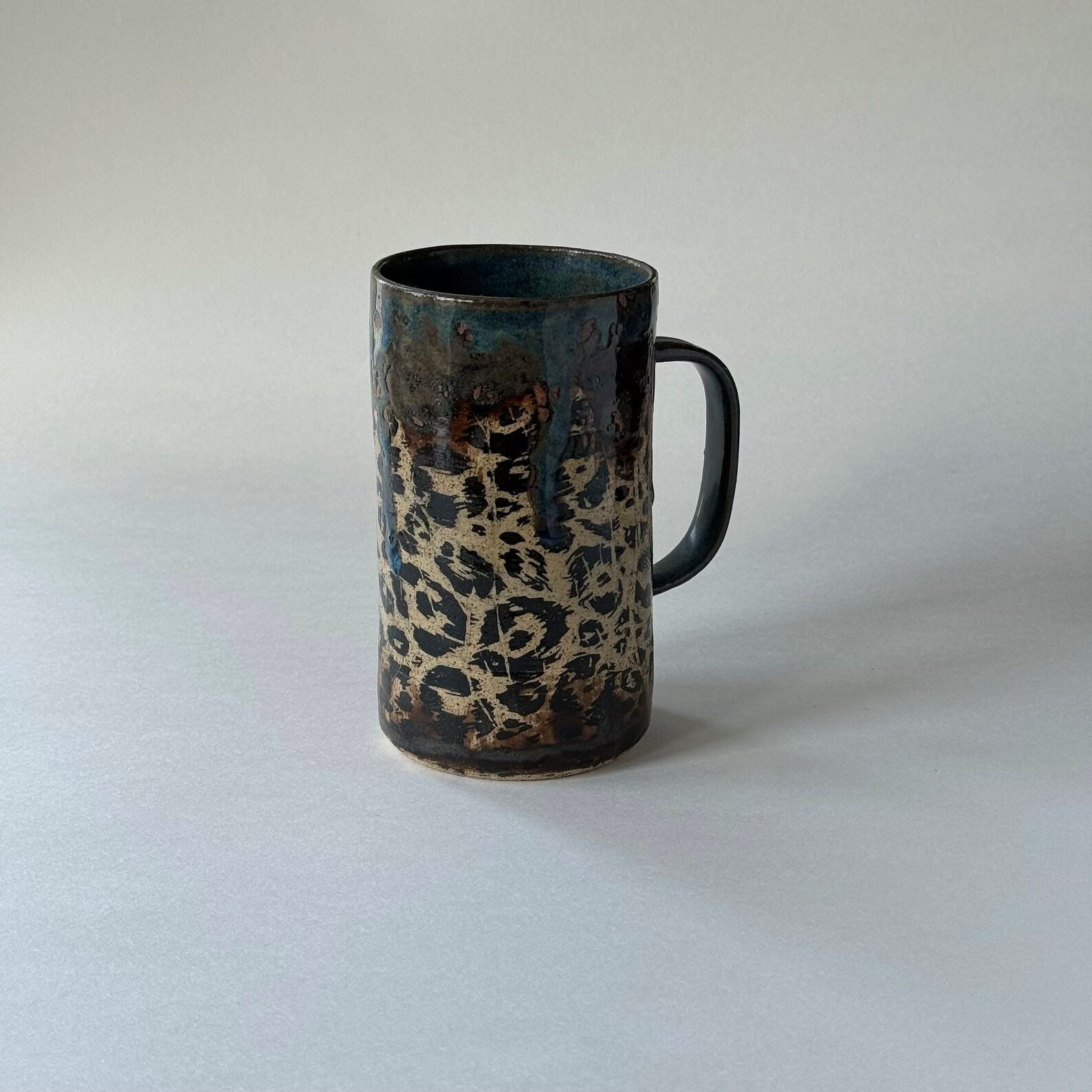 Handmade Cheetah Print Ceramic Mug with Glaze Drip Design Unleash Your Wild Side