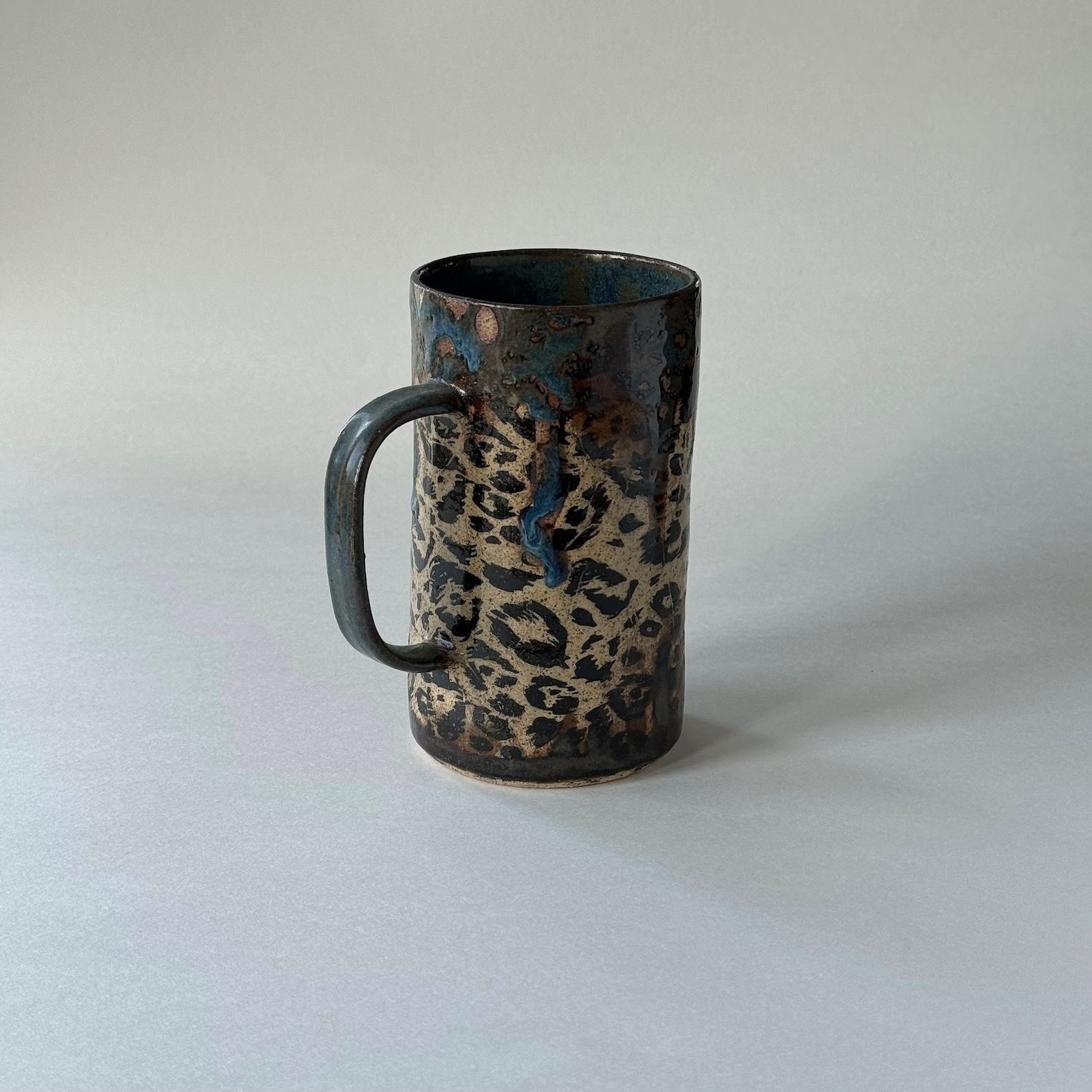 Handmade Cheetah Print Ceramic Mug with Glaze Drip Design Unleash Your Wild Side