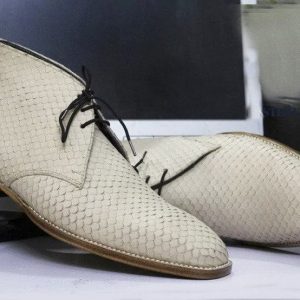 Handmade Cream Python Chukka Boots – Men’s Leather Lace-Up Dress Boots