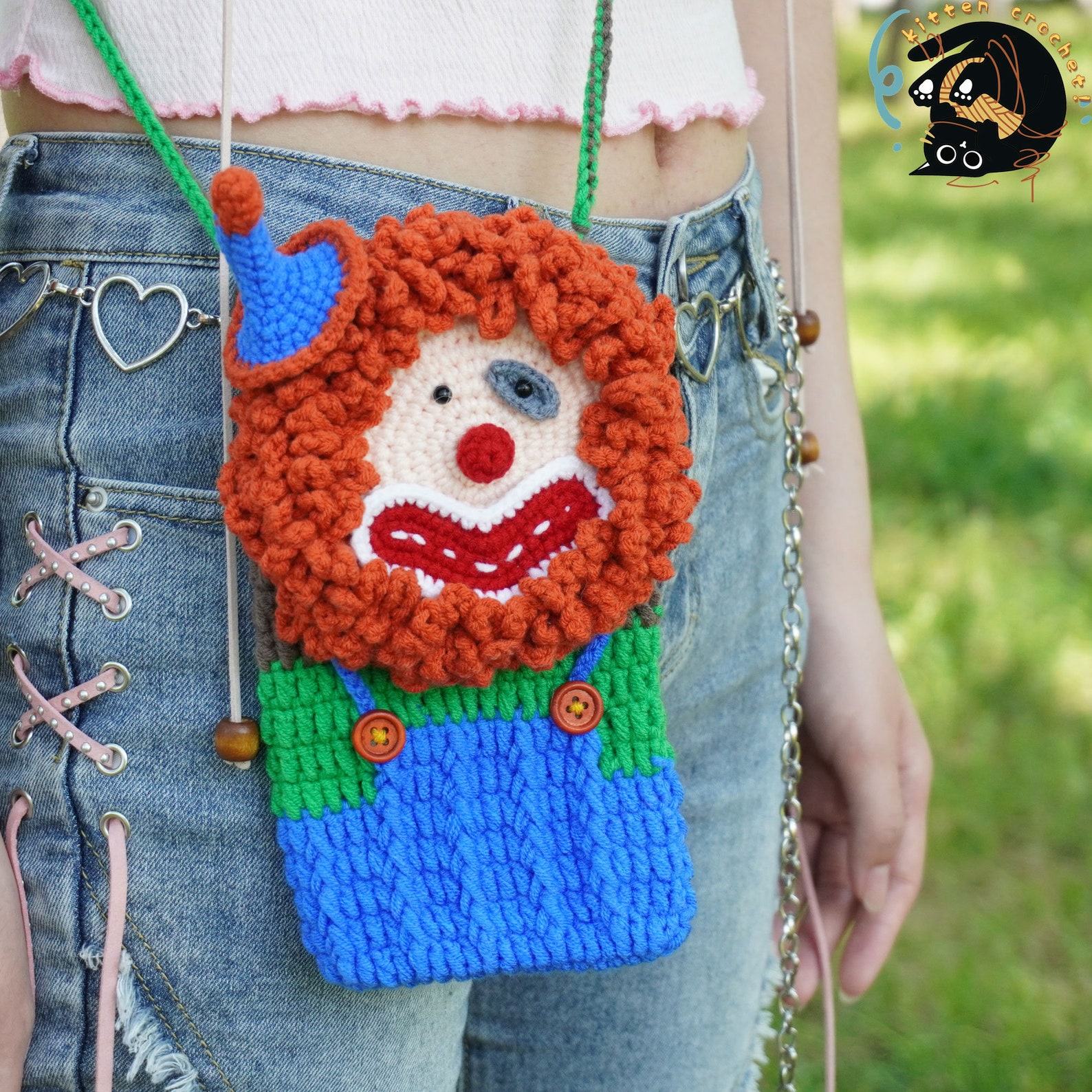 Handmade Crochet Clown Phone Bag A Quirky and Unique Item for Her
