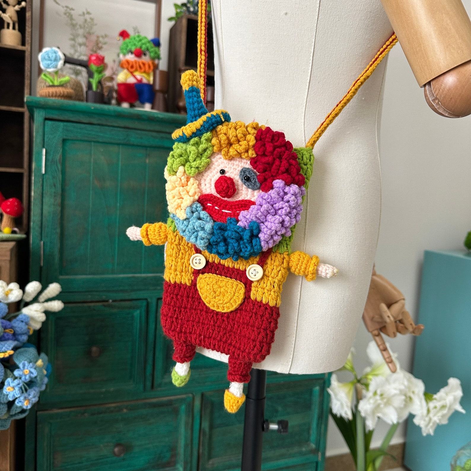 Handmade Crochet Clown Phone Bag A Quirky and Unique Item for Her