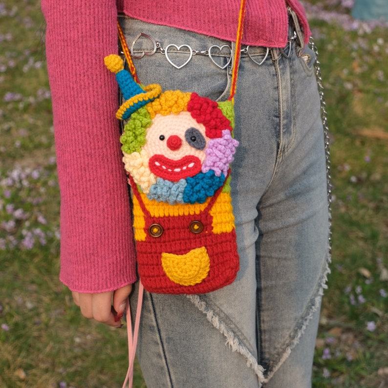 Handmade Crochet Clown Phone Bag A Quirky and Unique Item for Her