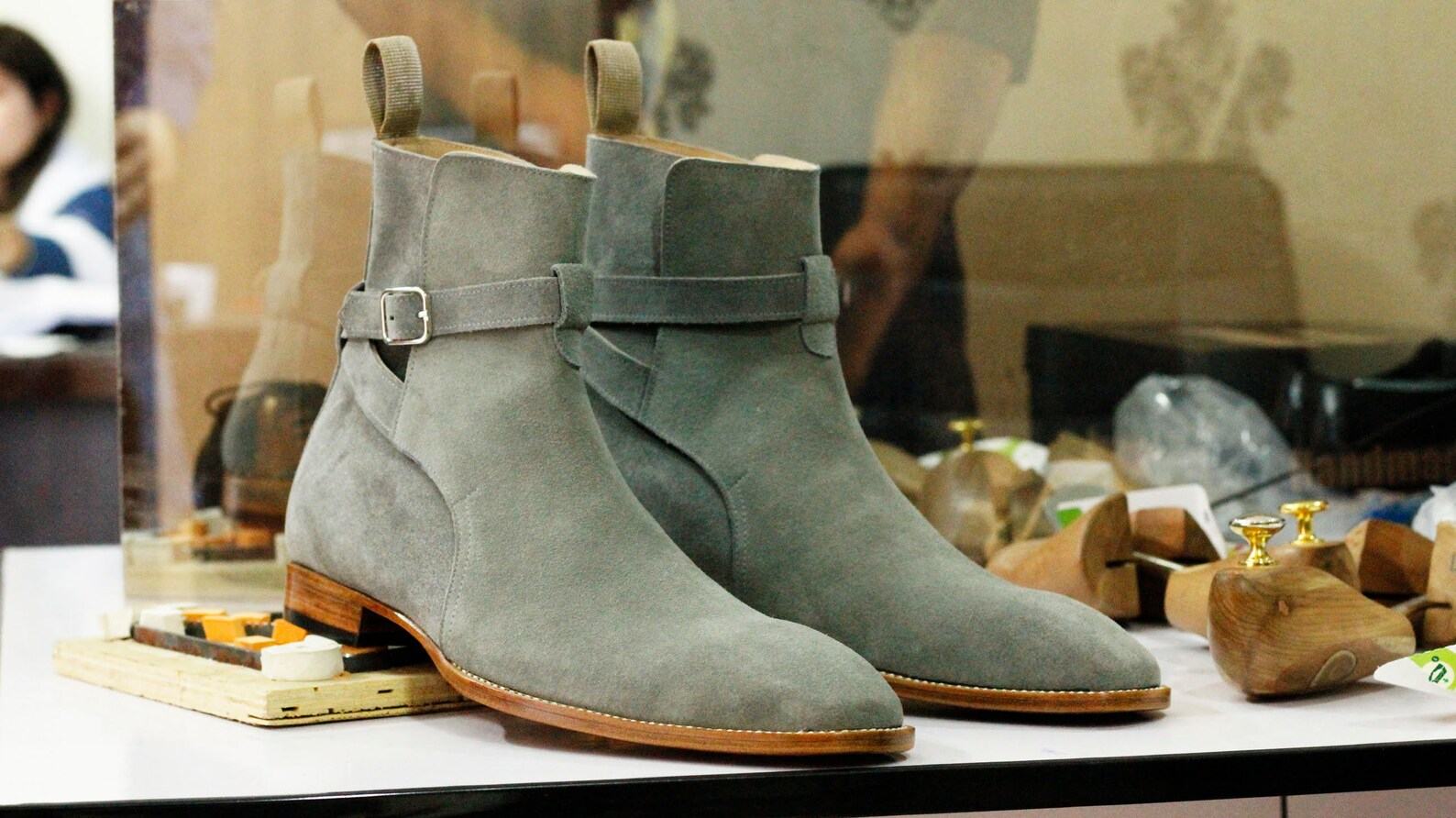 Handmade Grey Suede Jodhpurs Stylish Men’s Ankle Boots with Buckle Detail - Image 5
