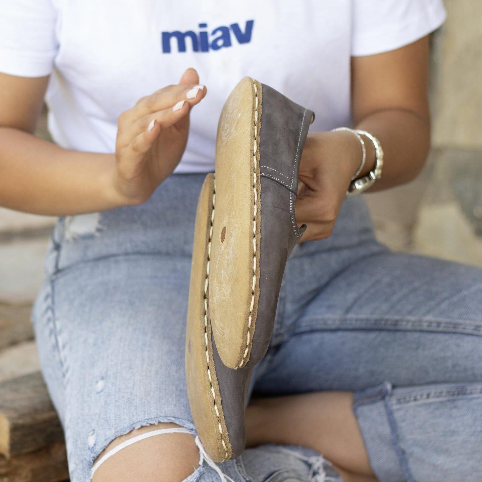 Handmade Grounding Shoes for Women  Gray Nubuck Leather Copper Sole Earthing Shoes