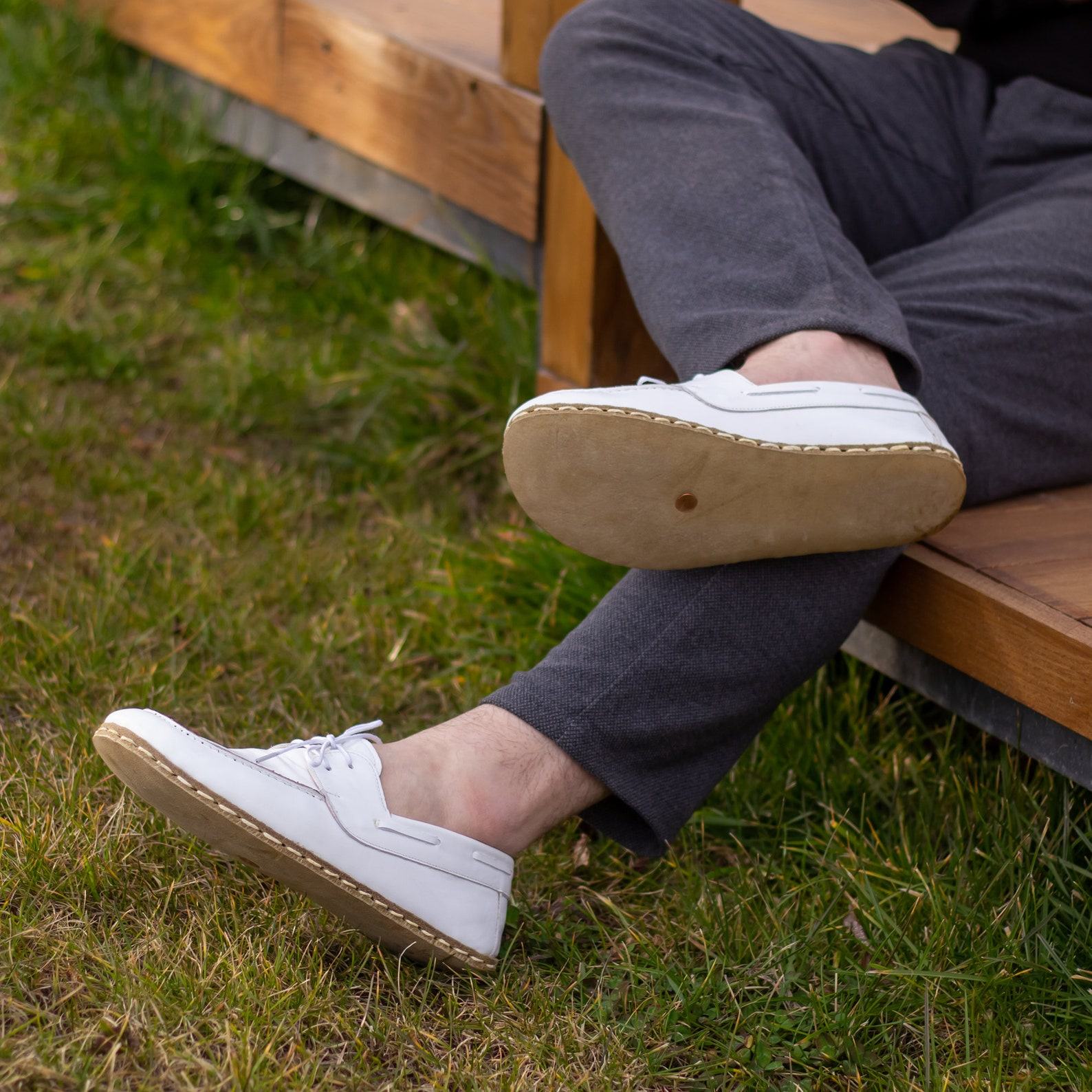 Handmade Leather Barefoot Shoes Men – White Copper Grounding Earth Shoes