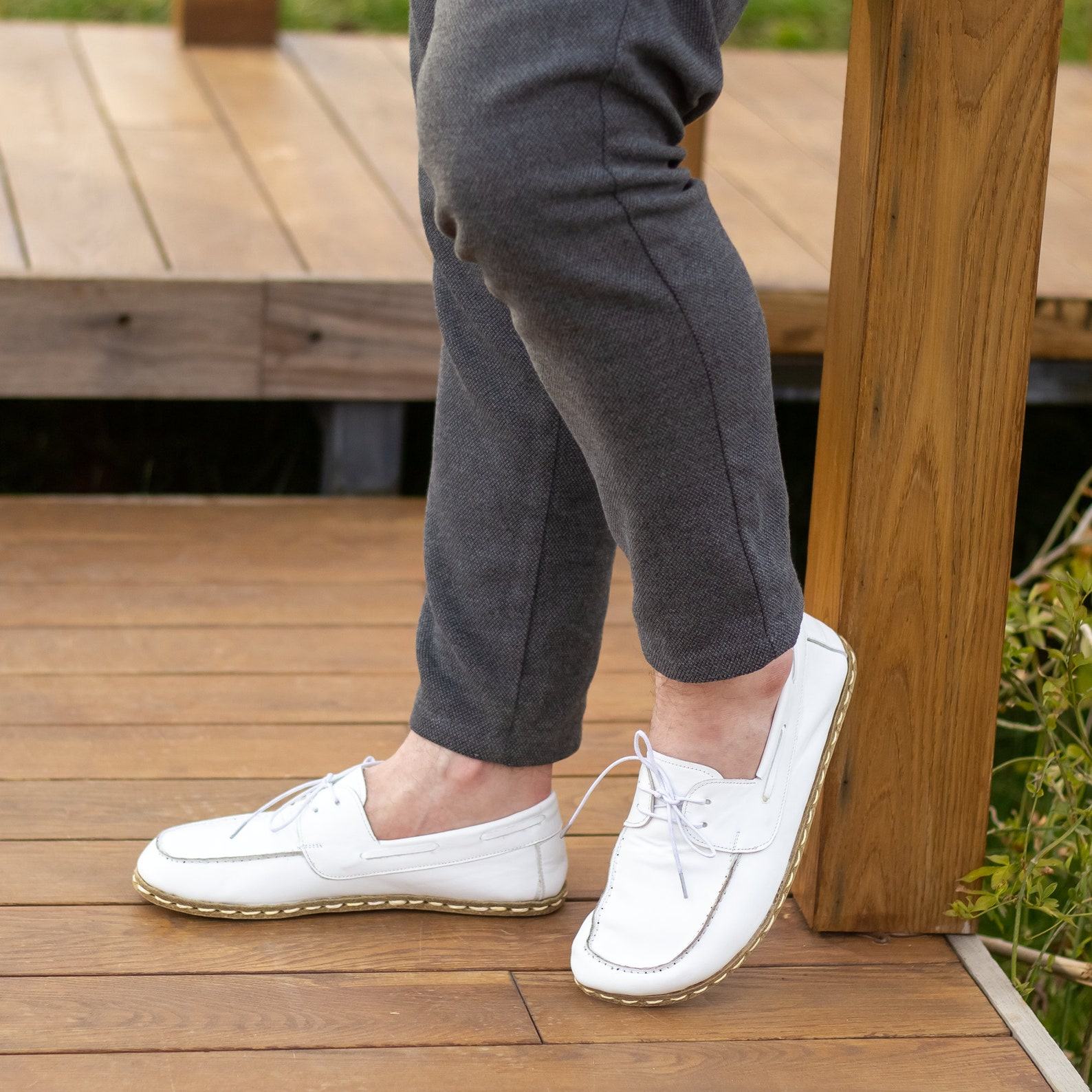 Handmade Leather Barefoot Shoes Men – White Copper Grounding Earth Shoes