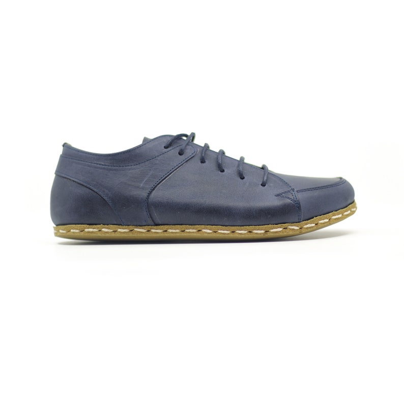 Handmade Leather Barefoot Sneakers  Navy Copper Rivet Earth Runners for Men