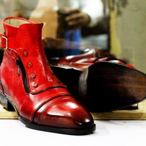 Handmade Leather Boots  Red Dress Boots, Button & Zipper Ankle Boots – Goodyear Welted