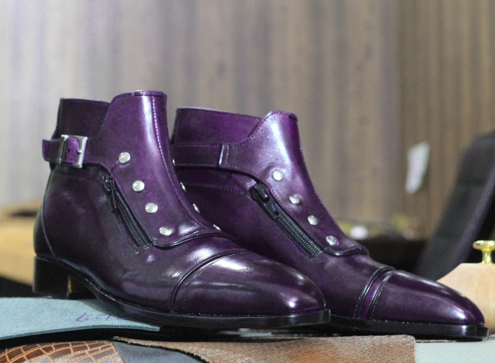 Handmade Leather Boots Red Dress Boots, Button & Zipper Ankle Boots – Goodyear Welted - Image 4