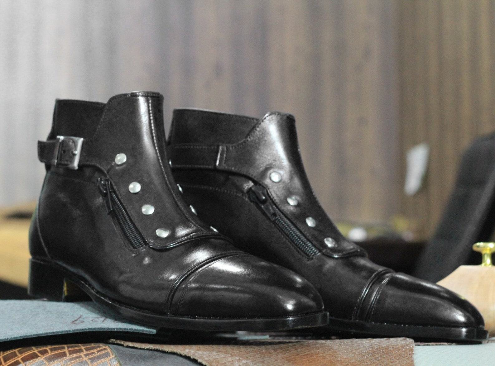 Handmade Leather Boots Red Dress Boots, Button & Zipper Ankle Boots – Goodyear Welted - Image 5