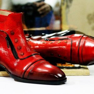 Handmade Leather Boots  Red Dress Boots, Button & Zipper Ankle Boots – Goodyear Welted