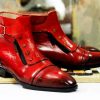 Handmade Leather Boots  Red Dress Boots, Button & Zipper Ankle Boots – Goodyear Welted