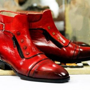 Handmade Leather Boots  Red Dress Boots, Button & Zipper Ankle Boots – Goodyear Welted