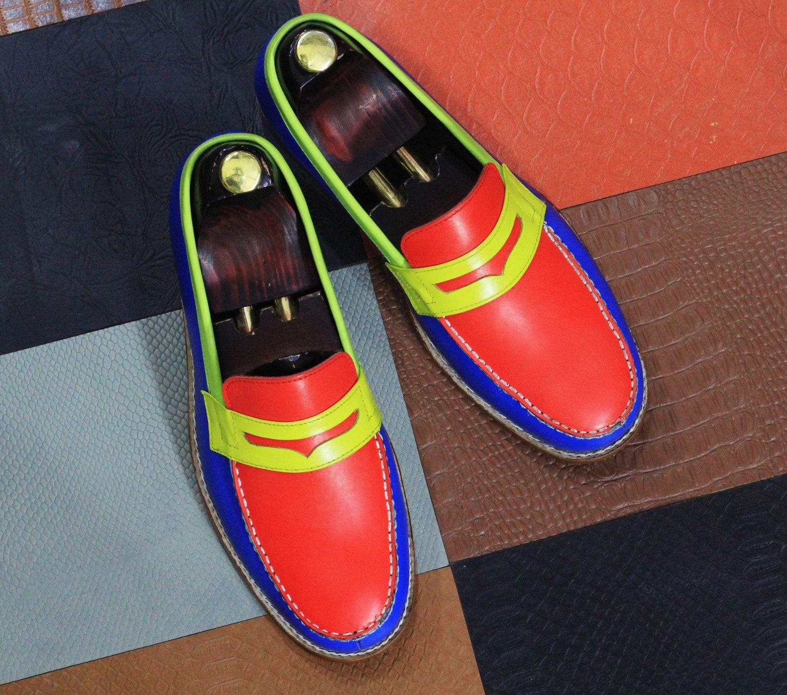 Handmade Leather Penny Loafers Goodyear Welted, Multi-Color Men’s Shoes - Image 2