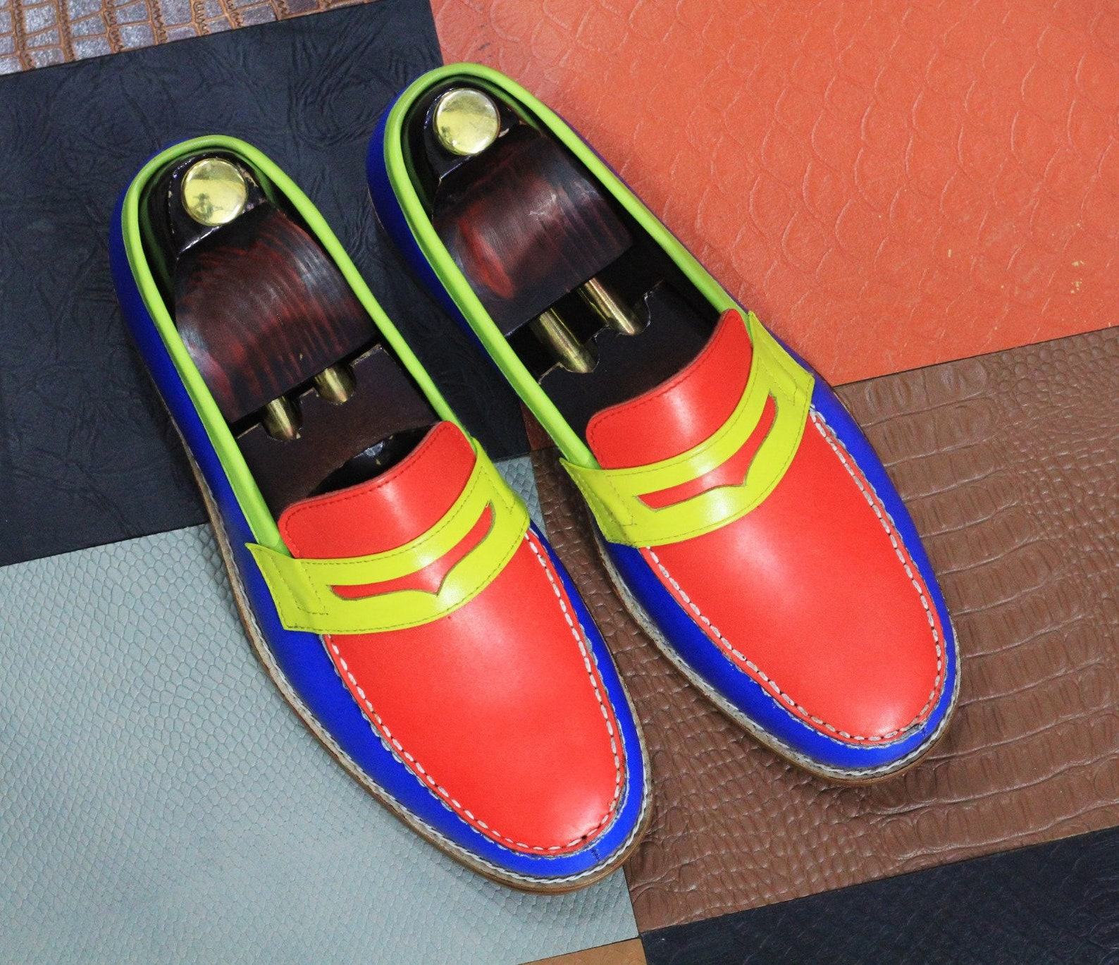 Handmade Leather Penny Loafers Goodyear Welted, Multi-Color Men’s Shoes - Image 3