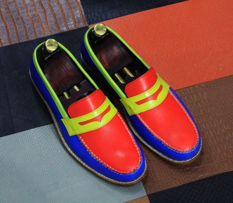 Handmade Leather Penny Loafers Goodyear Welted, Multi-Color Men’s Shoes