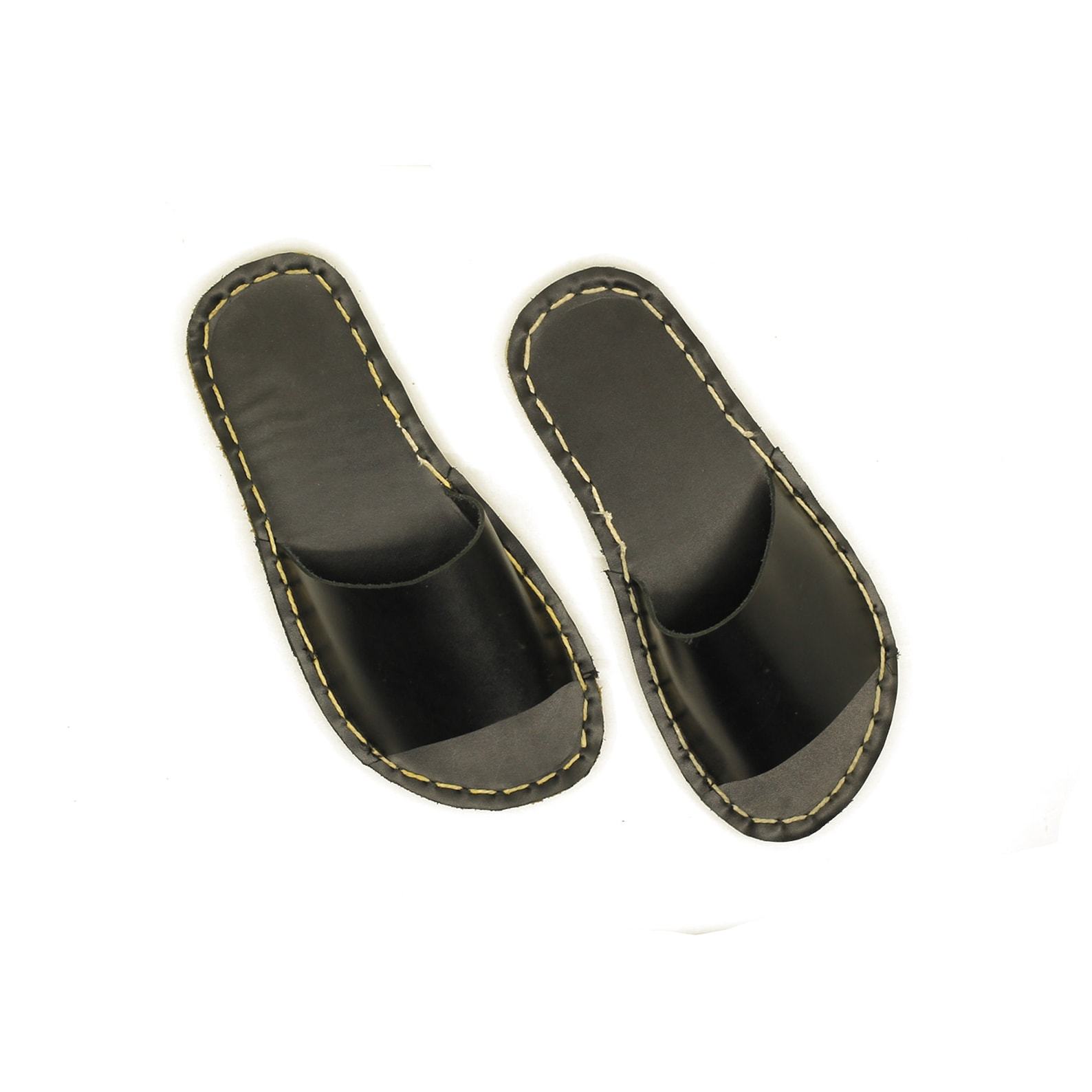 Handmade Leather Tape Sandals for Men – Barefoot Black Slippers