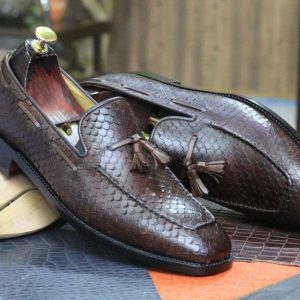 Handmade Python Loafers  Men’s Brown Leather Slip-Ons – Dress & Office Shoes