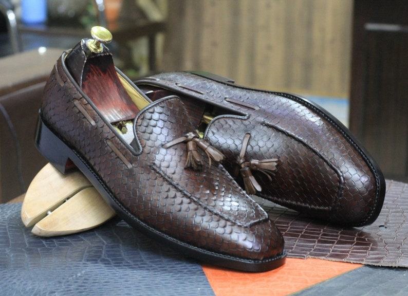 Handmade Python Loafers Men’s Brown Leather Slip-Ons – Dress & Office Shoes