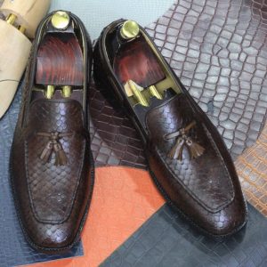 Handmade Python Loafers  Men’s Brown Leather Slip-Ons – Dress & Office Shoes