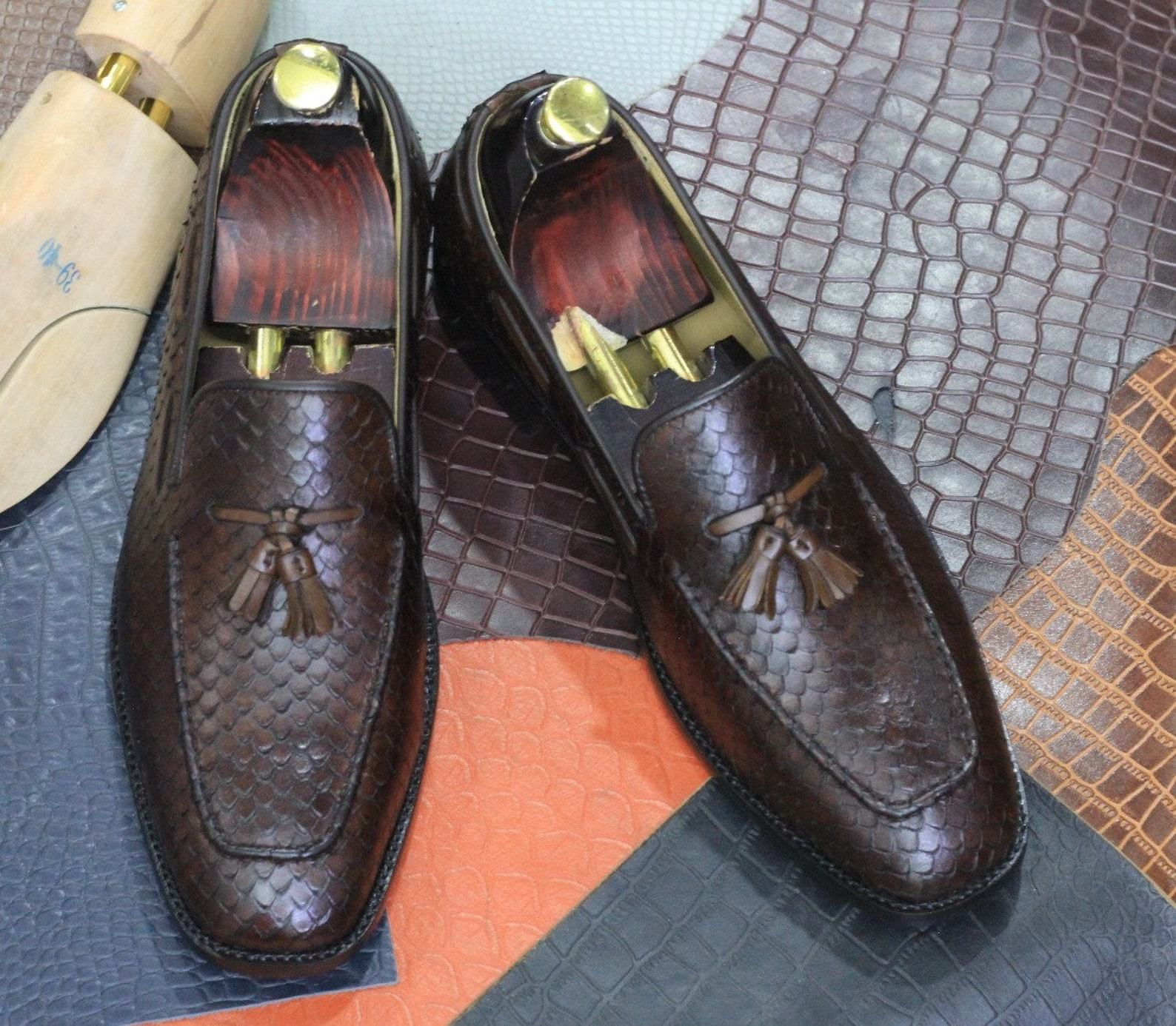 Handmade Python Loafers Men’s Brown Leather Slip-Ons – Dress & Office Shoes - Image 2