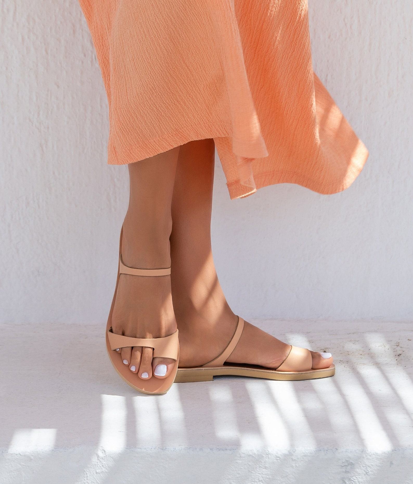 Handmade SELENE Unique Greek Leather Flat Sandals for Women, Crafted in Brown - Image 6