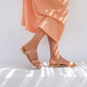 Handmade SELENE Unique Greek Women’s Flat Leather Sandals for Spring and Summer