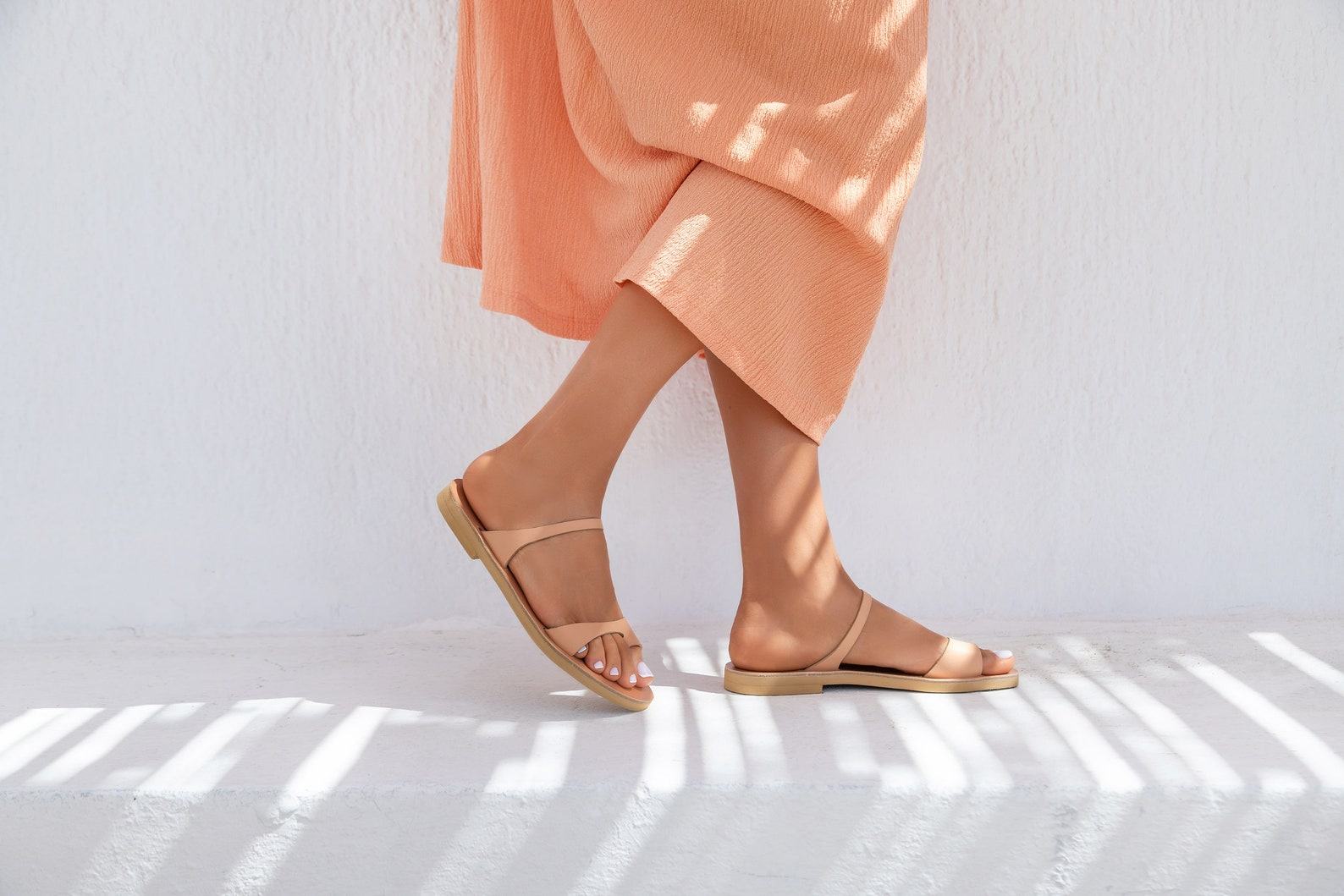 Handmade SELENE Unique Greek Women’s Flat Leather Sandals for Spring and Summer - Image 5