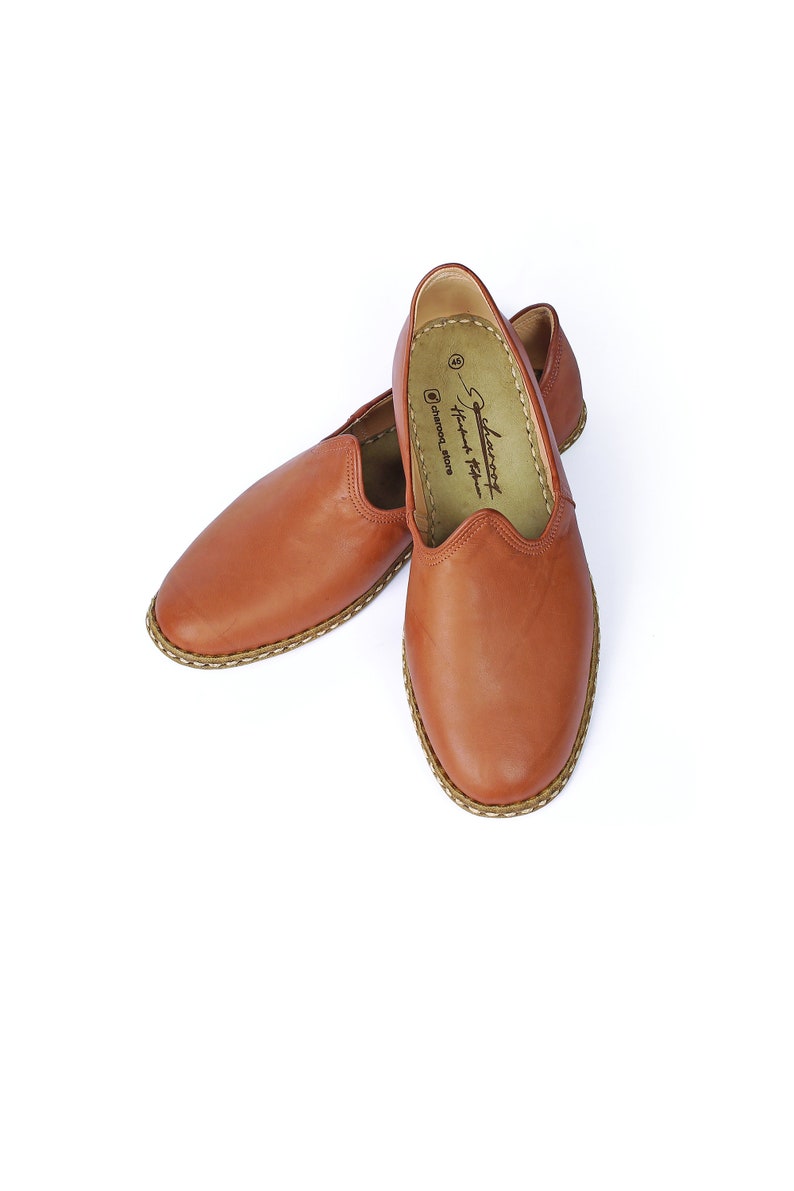 Handmade Tan Leather House Shoes Comfort and Style for Your Feet