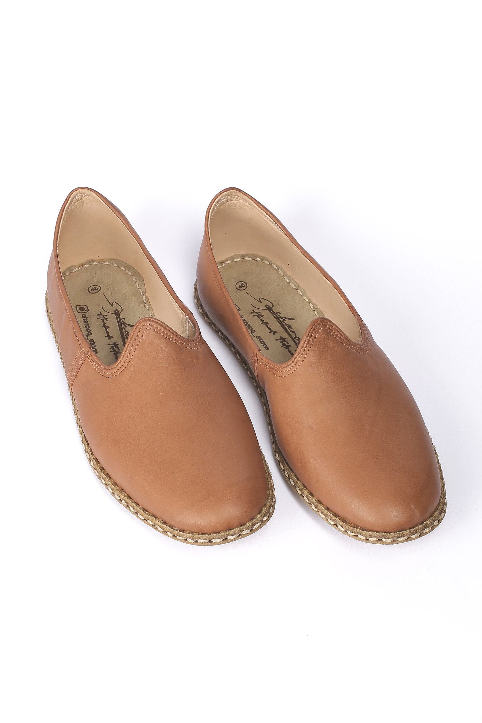 Handmade Tan Leather House Shoes Comfort and Style for Your Feet - Image 6