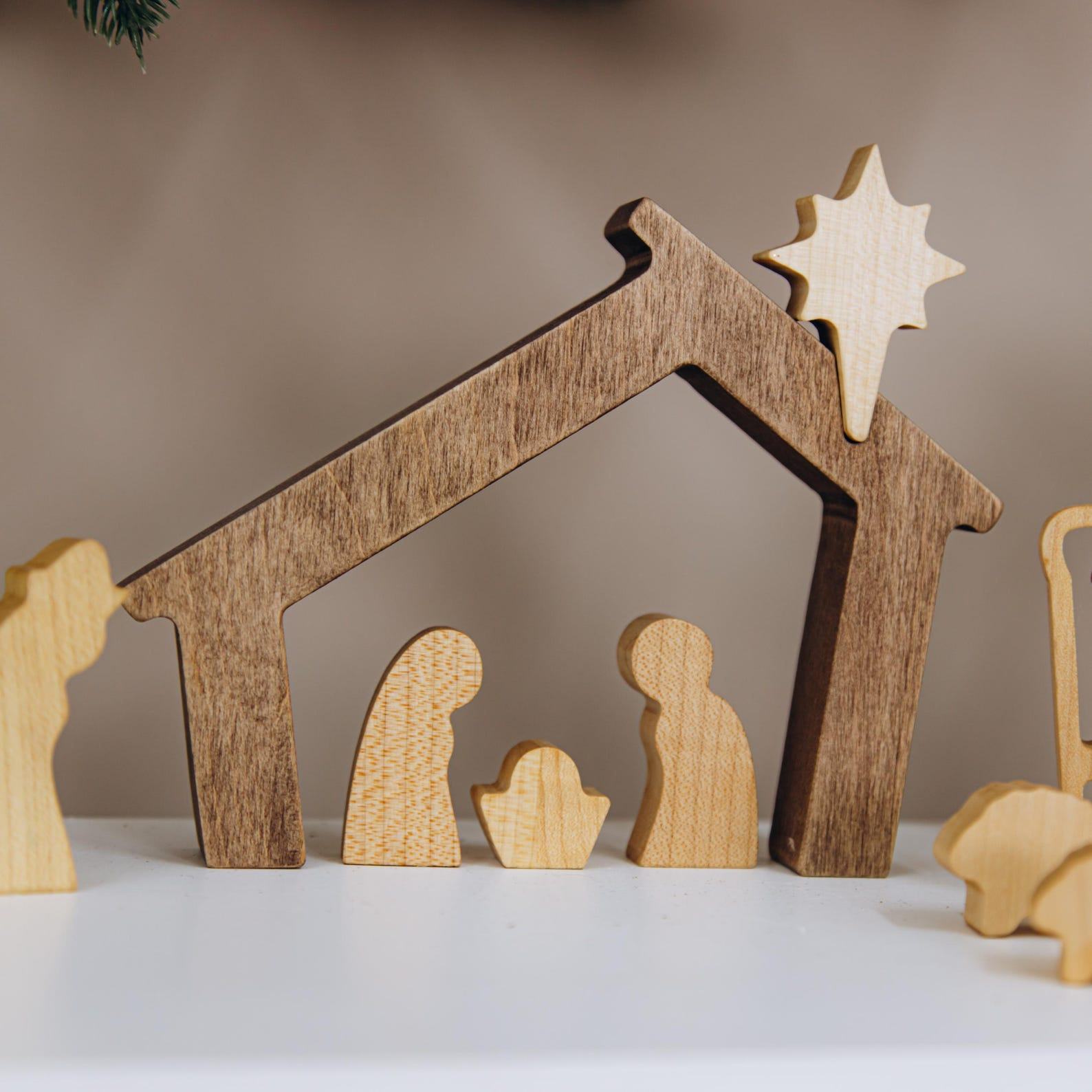 Handmade Waldorf Nativity Scene  Rustic Wooden Christmas Decor & Figurines – Pre-Christmas Sale!