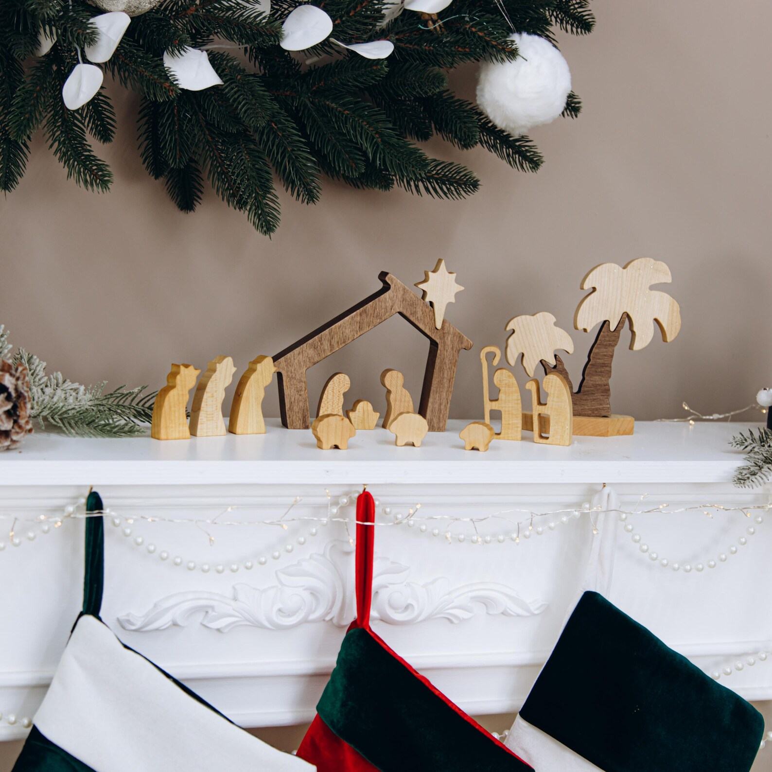 Handmade Wooden Nativity Set  Waldorf Style Christmas Manger Scene Decor