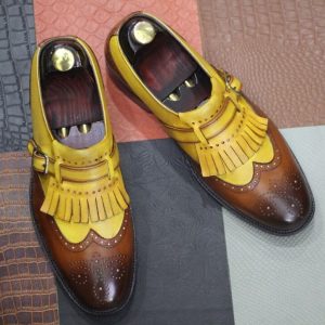 Handmade Yellow Brown Leather Wingtip Brogues | Men’s Designer Formal Shoes