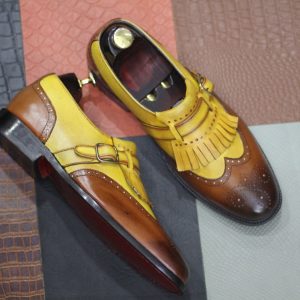 Handmade Yellow Brown Leather Wingtip Brogues | Men’s Designer Formal Shoes