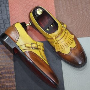 Handmade Yellow Brown Leather Wingtip Brogues | Men’s Designer Formal Shoes