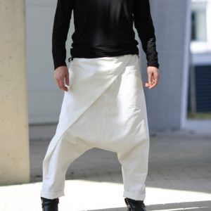 Harem Pants Unisex Drop Crotch Denim, Hippie, Baggy, Boho, Cotton, Yoga, Blue Jeans