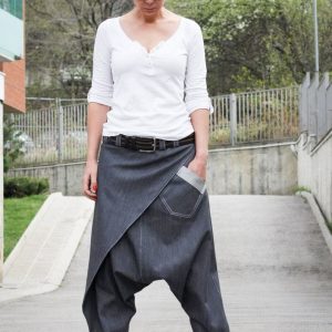 Harem Pants Unisex Drop Crotch Denim, Hippie, Baggy, Boho, Cotton, Yoga, Blue Jeans