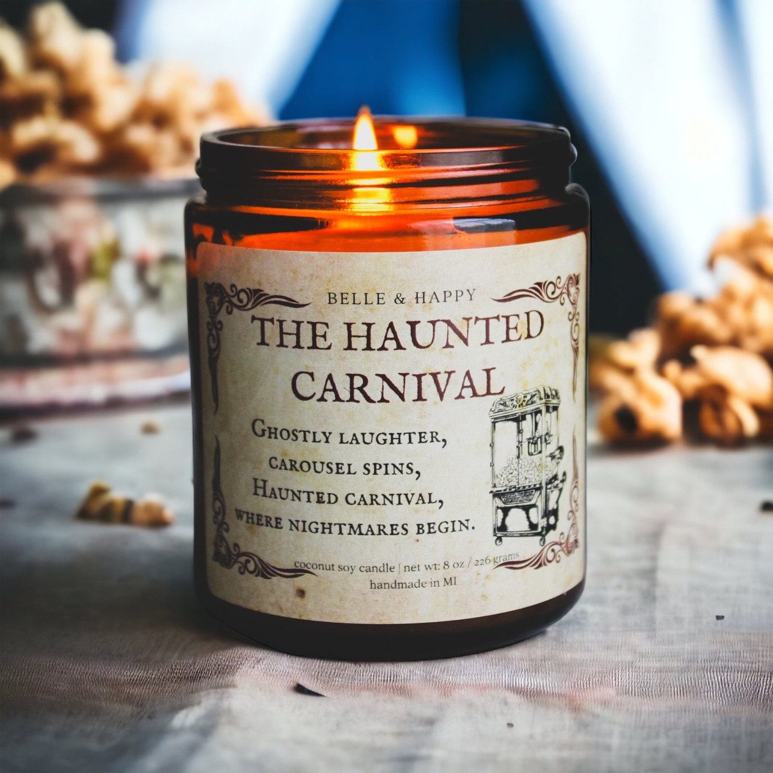 Haunted Carnival Caramel Popcorn Candle A Literary Treat for Halloween and Fall
