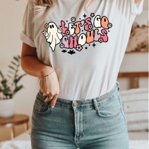 Hauntingly Chic “Let’s Go Ghouls” Vintage Halloween T-shirt for Spooky Season