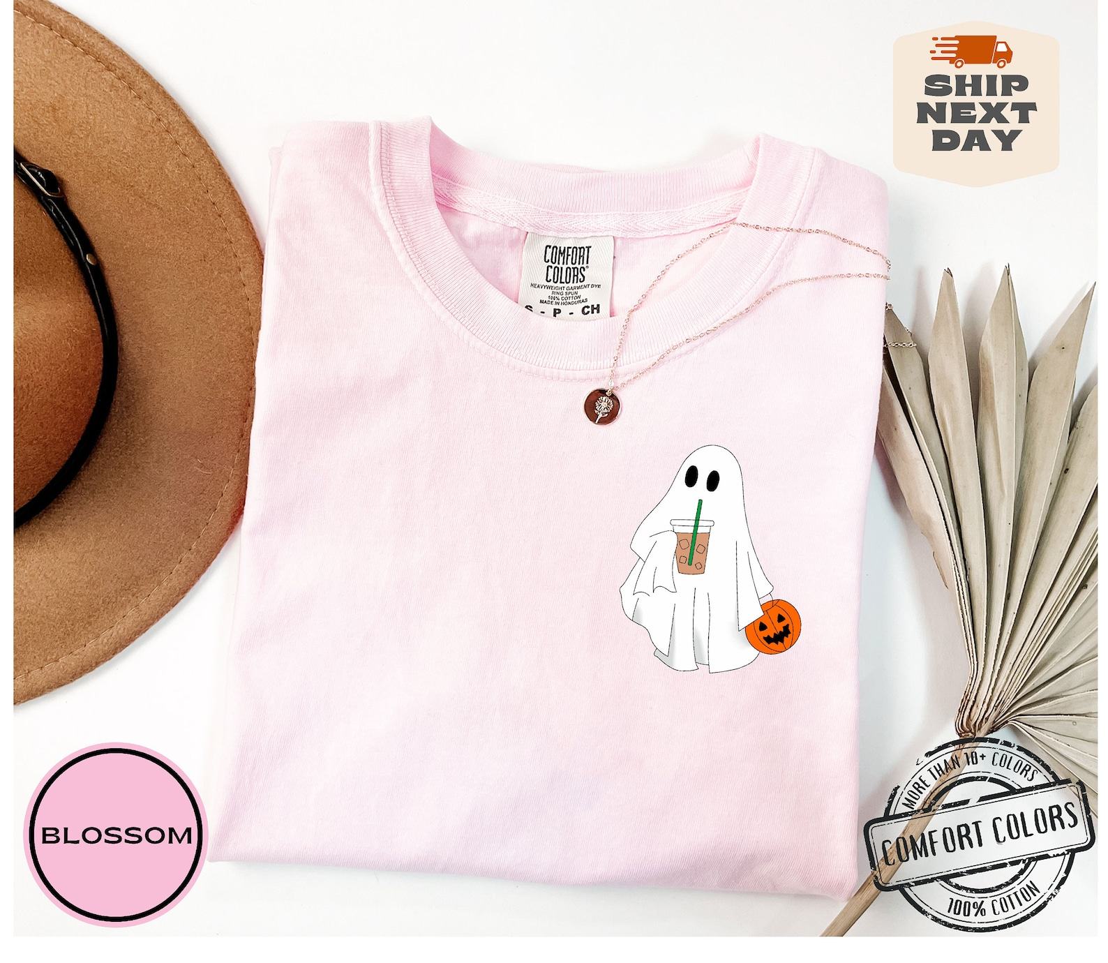 Hauntingly Cute Comfort Colors Ghost Coffee Shirt for Spooky Coffee Lovers - Image 4