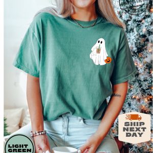 Hauntingly Cute Comfort Colors Ghost Coffee Shirt for Spooky Coffee Lovers