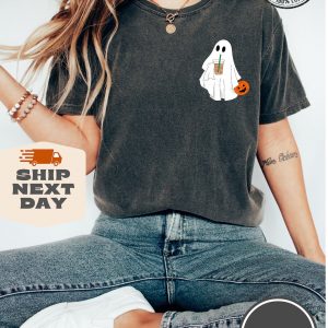 Hauntingly Cute Comfort Colors Ghost Coffee Shirt for Spooky Coffee Lovers
