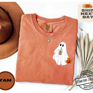 Hauntingly Cute Comfort Colors Ghost Coffee Shirt for Spooky Coffee Lovers