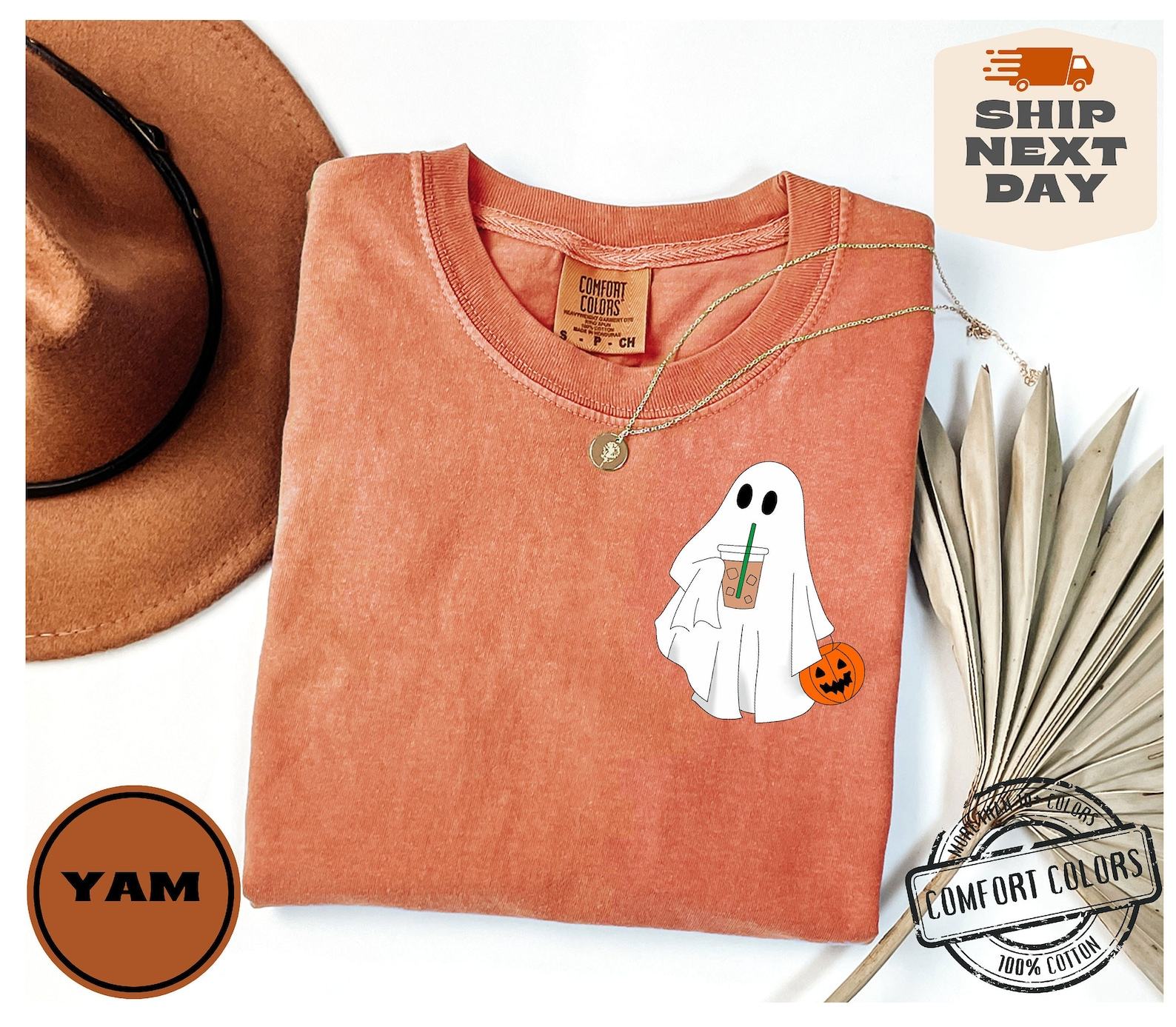 Hauntingly Cute Comfort Colors Ghost Coffee Shirt for Spooky Coffee Lovers - Image 2