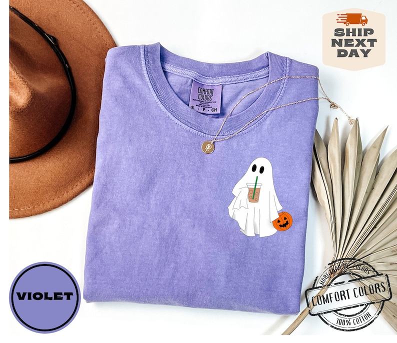 Hauntingly Cute Comfort Colors Ghost Coffee Shirt for Spooky Coffee Lovers