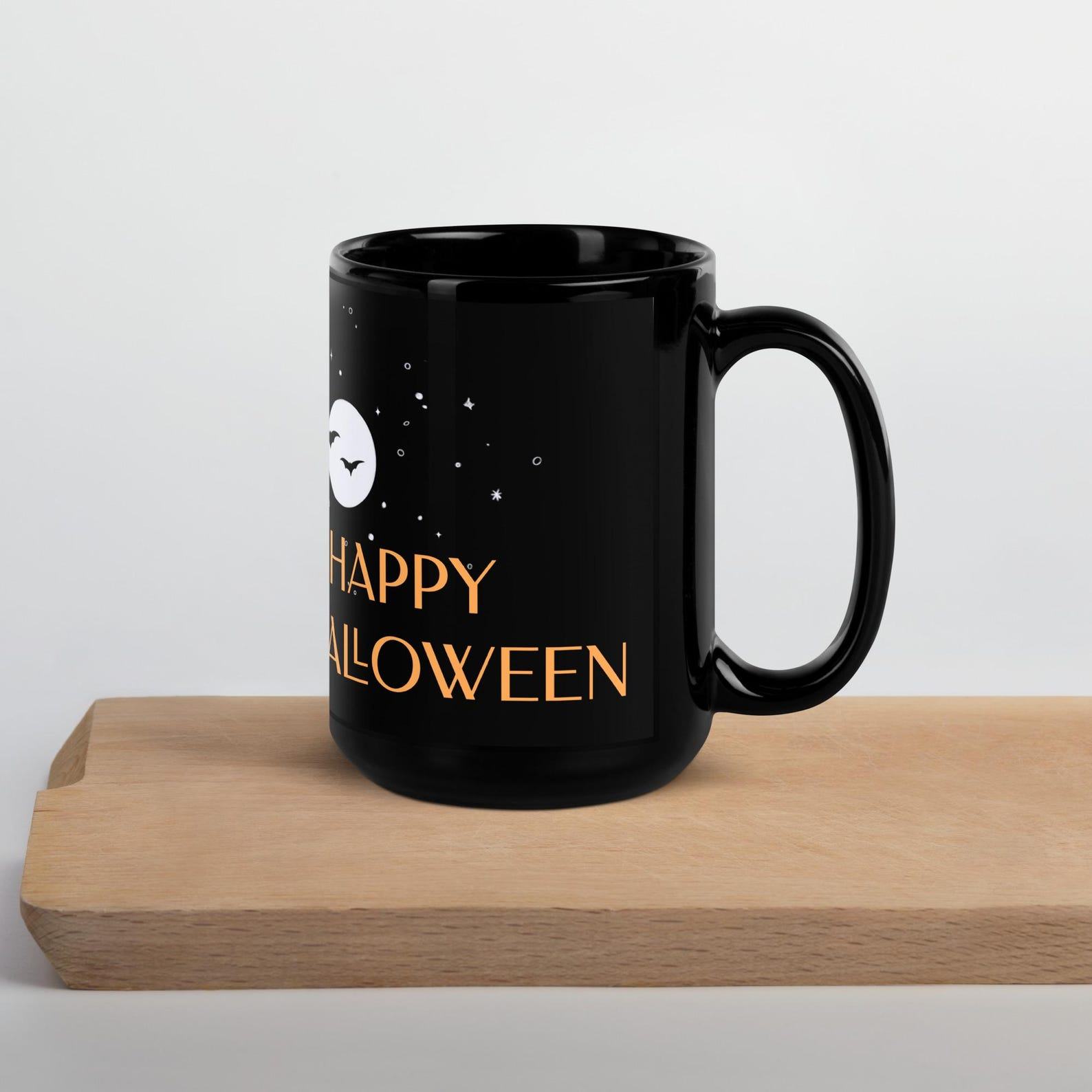 Hauntingly Delightful Coffee Ghost Black Glossy Mug for a Spooktacular Halloween