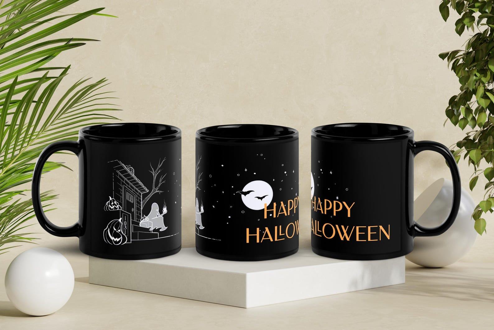 Hauntingly Delightful Coffee Ghost Black Glossy Mug for a Spooktacular Halloween - Image 4