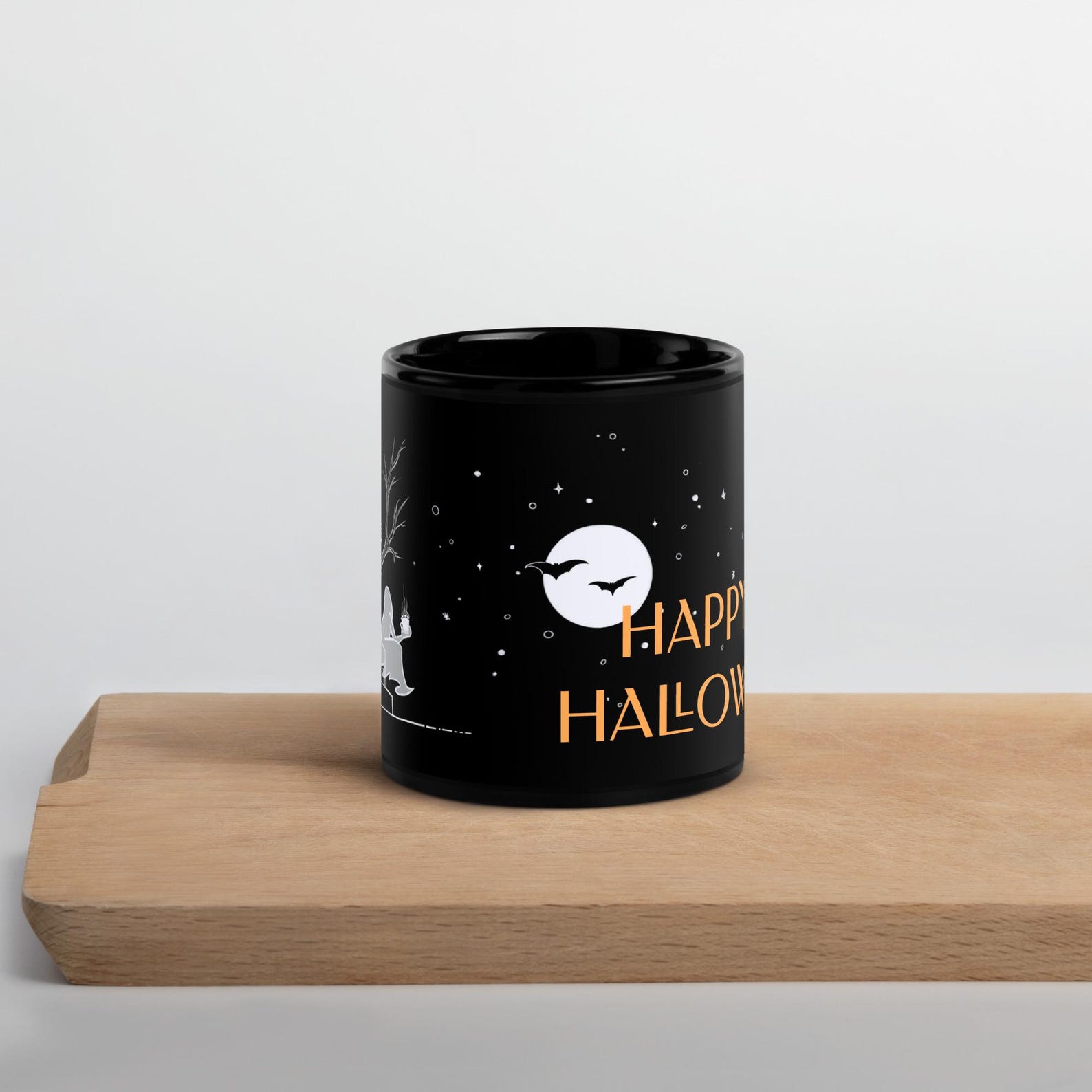 Hauntingly Delightful Coffee Ghost Black Glossy Mug for a Spooktacular Halloween