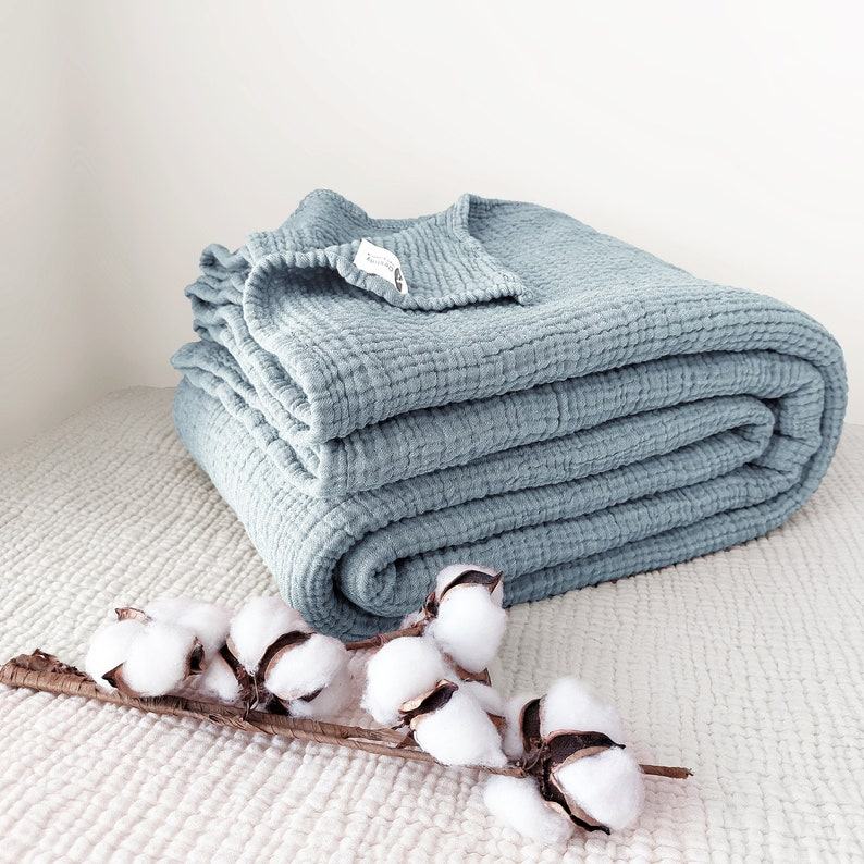 Hawaii Blue Pure Cotton 4-Layer Gauze All-Season Throw Blanket for California King, Queen, Twin, and Toddler Beds